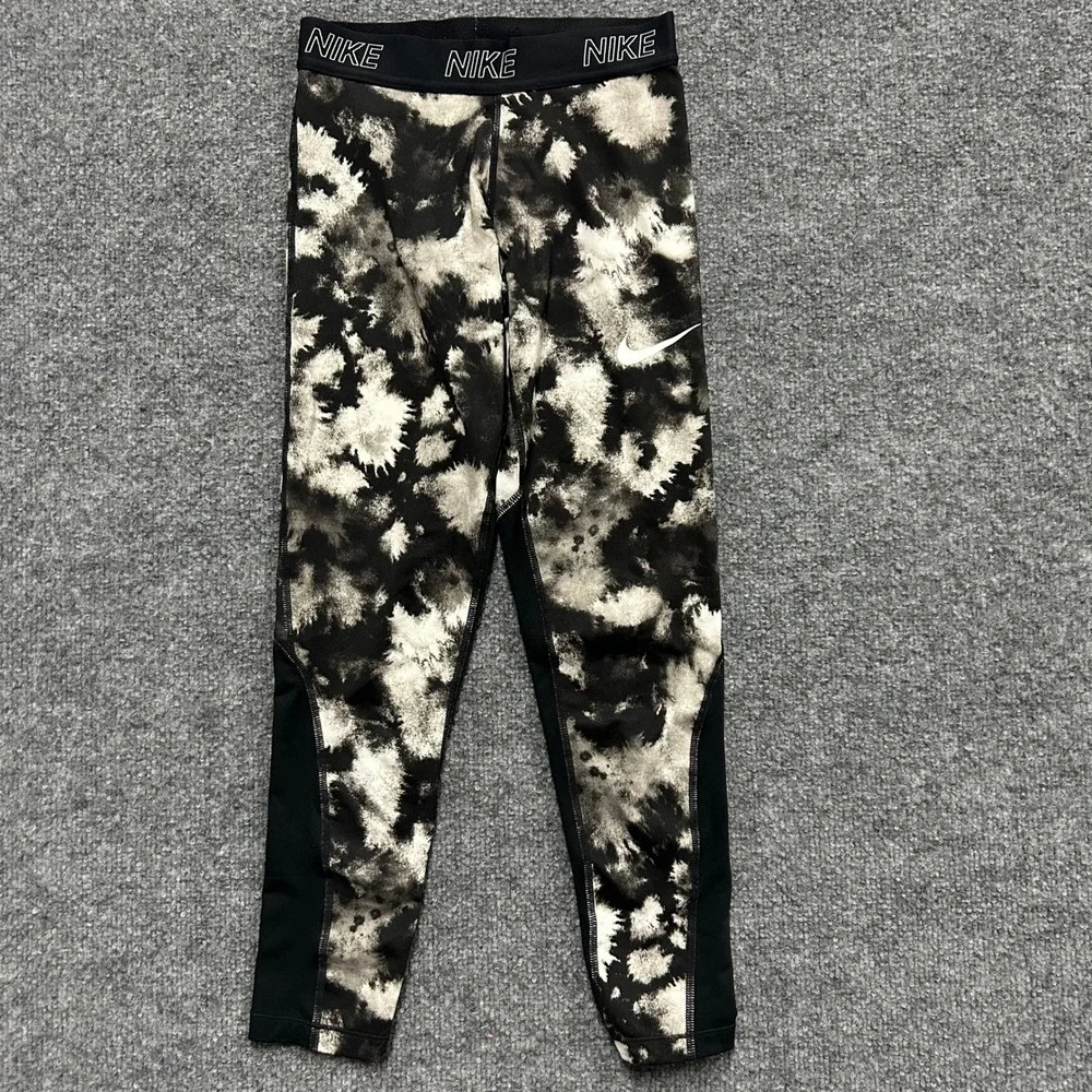 Nike Leggings Womens Size XS Black White Tie Dye Pro Mesh Athletic Compression